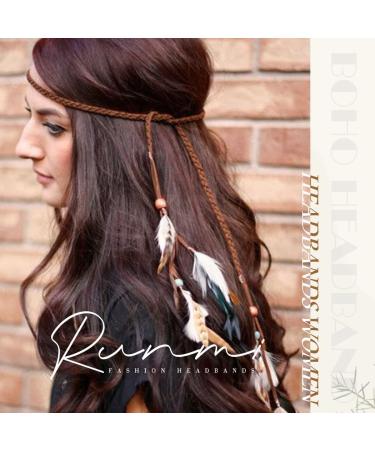 Runmi Bohemian Feather Frontal Ligaments Hair Headdress - Vintage Hippie Indian Accessories for Women & Girls | Perfect for Halloween Decoration - Buy Online on GoSupps.com