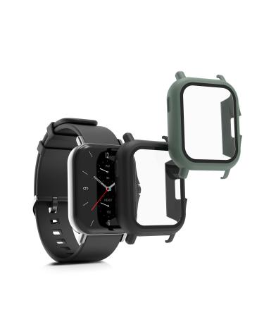 kwmobile Cover Comaptible with Huami Amazfit GTS 2 (Set of 2) -Tempered Glass with Plastic Frame - Black/Green black / green