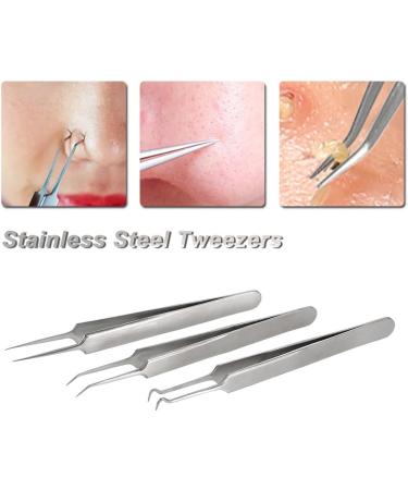 3pcs Acne Clip Facial Pimple Comedone Nippers Curved Straight Blackhead Tweezer Set Stainless Steel Blemish Tools - Buy Online on GoSupps.com