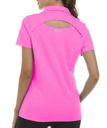 MoFiz Womens Golf Polo Shirts Short Sleeve Ladies Golf Apparel Moisture Wicking Tops with 3-Button Placket and Collar Rose Red X-Large