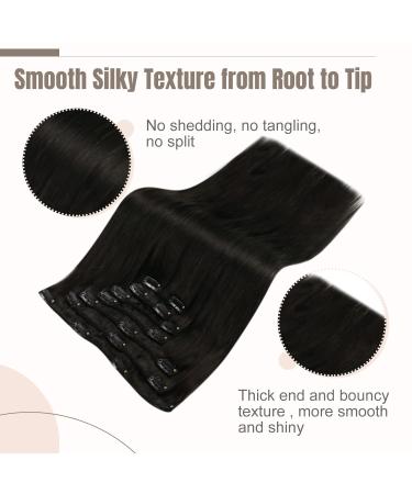 FSHINE Real Hair Extensions Clip-In - 30cm 12 inch 50g 7 Piece Natural Black - Premium Quality Real Hair Clip-Ins #1B - Buy Online on GoSupps.com