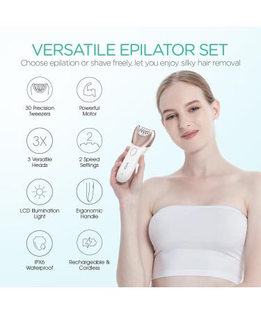 VOYOR Cordless Epilator for Women | 3-in-1 Hair Removal Device with Lady Shaver & Foot File | 30 Tweezers | Rechargeable | Champagne Gold - BM300 - Buy Online on GoSupps.com