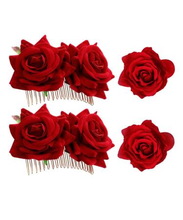 4pcs Rose Hair Clip Women Hair Accessories Hair Clips Combs for Wedding Party Flamenco Dancer