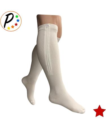 Original White Compression Leg Socks 20-30 mmHg - Zipper Closed Toe L/XL - Best for Travel & Health - Buy Online on GoSupps.com