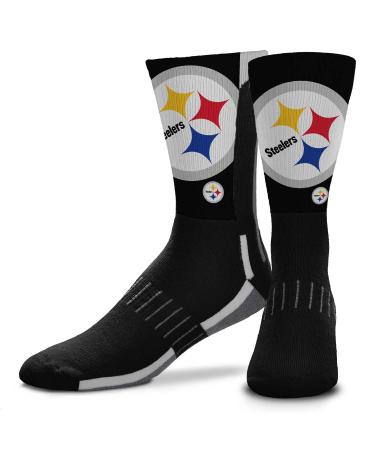 FBF NFL V Curve Socks, Socks for Men and Women Crew Socks for Game Day Pittsburgh Steelers - Charcoal Medium