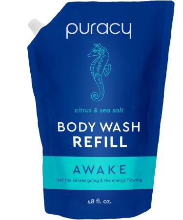 Puracy Awake Body Wash Refill - Perfect Skin, Pure Ingredients - Invigorating Sea Salt & Citrus Scent, 98.6% Pure Plant Ingredients, Moisturizing Natural Shower Gel for Dry and Sensitive Skin, 48 Ounce Citrus & Sea Salt 48…