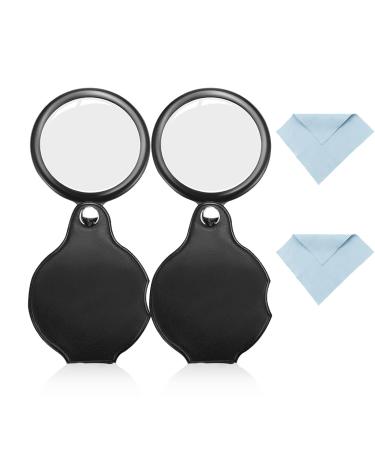 2 Pcs 10X Small Magnifying Glass Pocket Magnifier Folding Magnify Glass with Rotating Protective Leather Sheath and 4 Pcs Lanyard Mini Magnifying Lens for Reading Books Jewelry Coins Gems