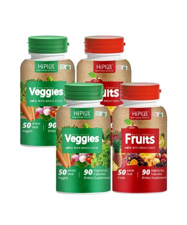 HiPlus Fruits and Veggies Supplement - Superfood Fruit and Veggie Supplement, Supports Energy Levels, High Lycopene, Vitamins & Minerals,2 Sets of 4 Bottles