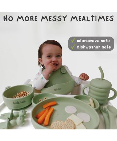 Little Tots 8 Piece Baby Weaning Set | Silicone Suction Plate, Bowl, Bib, Sippy Cup, Straw, Toddler Spoon & Fork, Cutlery | Apricot Orange - Buy Online on GoSupps.com