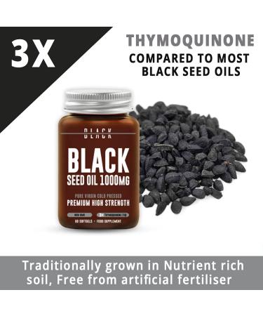 Black Seed Oil Capsules 1000mg Double Strength - 60 Soft Gels | Premium Non-GMO Cold Pressed Virgin Oil from Nigella Sativa | Halal & Kosher | Made in UK - Buy Online on GoSupps.com