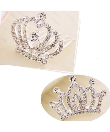 Kids Princess Crown Rhinestone Tiara Hair Comb Set - Sparkling Crystal Hair Clips for Girls, Teens, Toddlers - 2 Pcs Mini Decorations - Buy Online on GoSupps.com