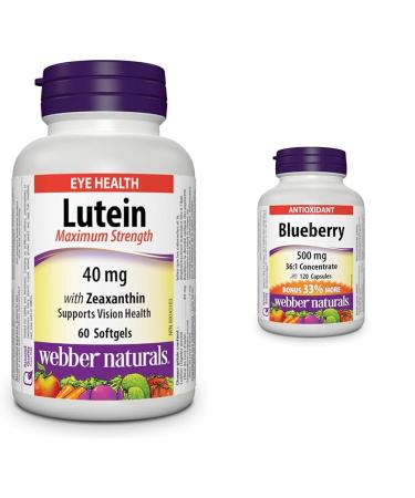Webber Naturals Lutein 40 mg with Zeaxanthin Maximum Strength 60 Softgels Supports Eye Health & Blueberry 120 Capsules Antioxidant Spport Nutritional Supplement + Blueberry
