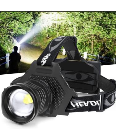LED Headlamp USB Rechargeable, Head Lamp XHP70 Super Bright 90000 High Lumen with 5 Modes, Batteries Included, Zoomable, Waterproof Headlight for Camping Hunting Running Fishing Biking Black