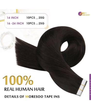 Moresoo Real Hair Tape-In Extensions - 35 cm Dark Brown #2 - 10 Pieces Seamless & Invisible for Natural Look - Buy Online on GoSupps.com