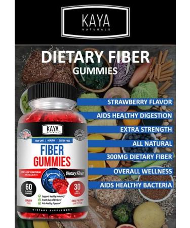 Kaya Naturals Fiber Gummies (60 Count) for Men and Women | High Fiber Supplement for Digestive & Gut Health | Immunity Boost | Dietary Fiber Gummies - Buy Online on GoSupps.com