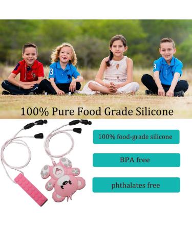 Sensory Chew Necklace for Kids - Silicone Teether Toy for Autism, SPD, ADHD - Pink Bear Block Design - Buy Online on GoSupps.com