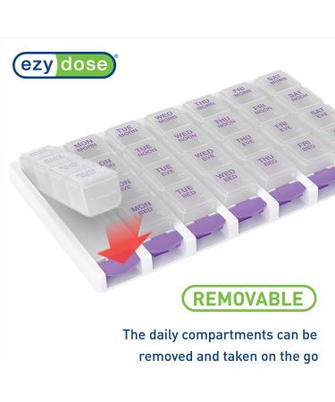 EZY DOSE Weekly 4 Times a Day Push Button Pill Organizer - Removable Daily Pillboxes - Assorted Colors - Large Size - Patented Design - Clear - Pack of 1 - Buy Online on GoSupps.com