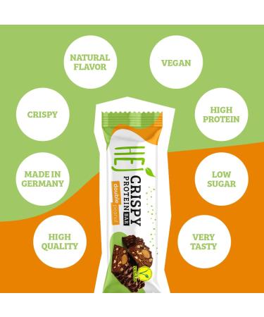 Buy Hej Vegan Crispy Double Peanut Protein Bars | 12 x 45g | Low Sugar High Protein Palm Oil-Free Snack | Only 0.8g Sugar - Buy Online on GoSupps.com