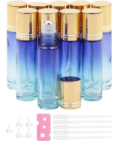 Rowiz 10pcs Essential Oils Roll on Bottles 10ml Refillable Empty Glass Rollerball Bottles with Golden Cap Perfect for Homemade Perfume Fragrance Aromatherapy Oils Blue Gradient - Buy Online on GoSupps.com