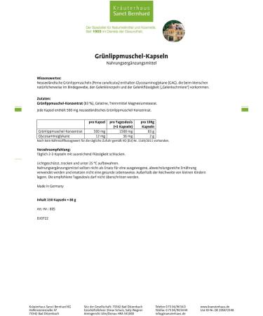 Sanct Bernhard green mussels capsules 150 capsules - Buy Online on GoSupps.com