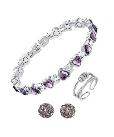 NSJDDWN Magnetic Bracelet Ring Earrings Set for Women Lymph Detox Magnetic Bracelet Anxiety Relief Ring Acupressure Earrings silver 2