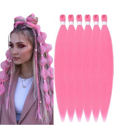 YDDM PRE Stretched Braiding Hair Extensions 26 inch 6packs Extensions Kunsthaar Braids Pink Hair Extension Art hair for braid Extension for Braids Jumbo Braids Hair (26 inches pink#) 66cm-26 inches (6 Pack) Pink#