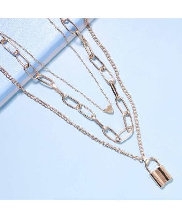 Shop Punk Layered Heart Choker Necklace | Gold Lock Pendant & Chunky Paper Clip Chain | Vintage Statement Jewelry for Women & Girls - Buy Online on GoSupps.com