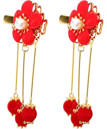 Holibanna Chinese Hair Clip 2 Pairs Chinese Style Hair Clip Japanese Handmade Flower Tassel Hairpin Headdress Kids Hairpins Hanfu Side Clip for New Year Kimono Costume Accessories Red - Buy Online on GoSupps.com