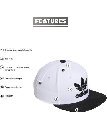 adidas Trefoil Chain Snapback Cap - Kids' One Size White/Black/Black - Buy Online on GoSupps.com