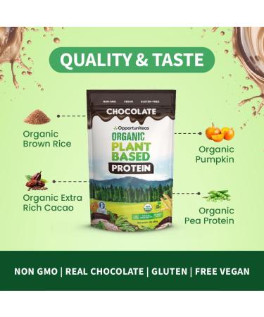Opportuniteas Organic Plant-Based Protein Powder - 20g Vegan Protein No Sugar Creamy Chocolate - 1 lb 12 Servings - Buy Online on GoSupps.com