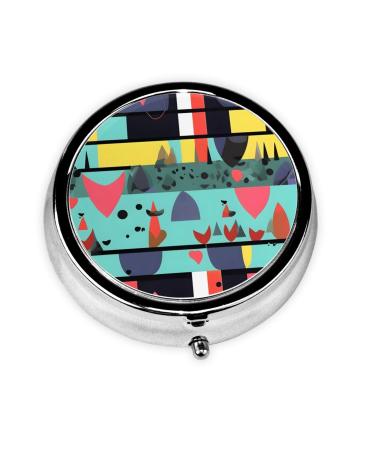Geometric Patternsround Pill Box 3 Compartments Round Pill Box Organizer for Purse Or Pocket Portable Travel Pill Box