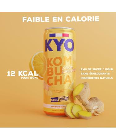 KYO Set of 8 Kombucha Organic Lemon Ginger Cans - Sparkling - Low Sugar - Alcohol Free and Artisan - Buy Online on GoSupps.com