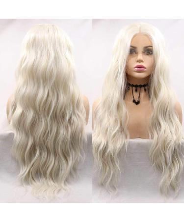Xiweiya blonde hair long wave synthetic wig natural hairline platinum blonde heat resistant soft hair 66 cm 66 cm (26 inches)