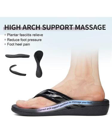 MEGNYA Orthotic Flip Flops for Women | Arch Support Sandals for Plantar Fasciitis | Comfortable Thong Style Walk | Black, Size 8 - Buy Online on GoSupps.com