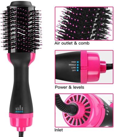 4 in 1 Hair Dryer Brush - Professional Hot Air Styler Volumizer for Straight & Curly Hair | Negative Ion Anti-Frizz | Black & Rose - Buy Online on GoSupps.com