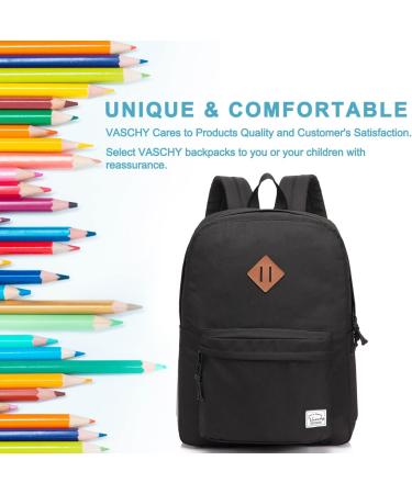 VASCHY Lightweight School Backpack - Water Resistant Casual Daypack for Travel (Black) - Medium Size - Buy Online on GoSupps.com