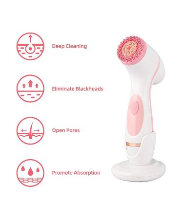 Buy Electric Facial Cleansing Brush 3 in 1 Silicone Sonic Rotating Scrubber for Deep Skin Cleaning & Exfoliation | Waterproof USB Rechargeable Facial Massager - Buy Online on GoSupps.com
