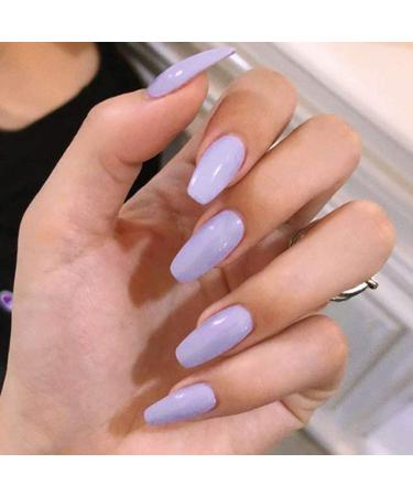 Adflyco Glossy Long Fake Nails Purple Coffin Press on Nails Acrylic Full Cover False Nails for Women and Girls (24Pcs) (SET1)
