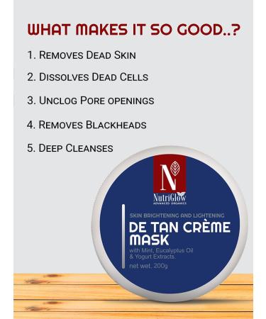 Nutriglow Advanced Organics De Tan Cream Mask with Skin Lightning Reduce Wrinkles Fine Lines & Fade Blemishes & Pigmentation All Skin Types 200Gm - Buy Online on GoSupps.com