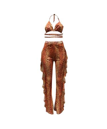 Sweat Pants Suits for Women Outfits Long Top Sets Pants Two Jumpsuits Ruffle Crop and Women's Pieces Womens Dress Orange Medium