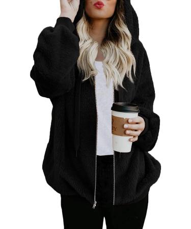 Cllios Women's Plus Size Hooded Fuzzy Fleece Jacket - 5XL Black - Buy Online on GoSupps.com