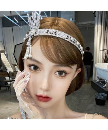 LEEMASING 1920s Flapper Rhinestones Pearls Feather Headband Vintage Gatsby Headpiece Crystal Hair Headband For Party Festival Wedding Costume (Silver) - Buy Online on GoSupps.com