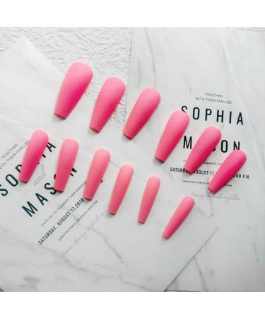 Bufenia Matt Pure Colorful Press On Ballerina Nails - 24 Coffin Full Cover Artificial Nails for Women & Girls (Pink) - Buy Online on GoSupps.com