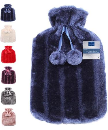 VIROSA Hot Water Bottle with Premium Cozy Fluffy Cover - Large 2L Capacity for Muscle Pain Relief (Royal Blue) - Buy Online on GoSupps.com