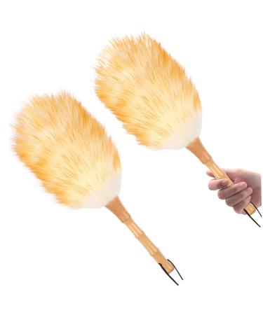 2Pcs Lambswool Duster 15'' Hand Duster Anti-Static Cleaning Duster with Wooden Handle Comfortable Grips Dusting Tools for Ceiling Fans Window Blinds Feathers Dusters