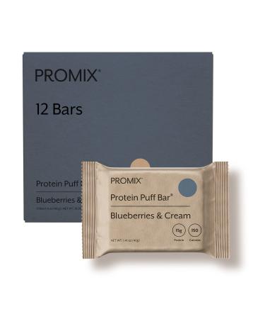 ProMix Protein Puff Bars 12-Pack - Blueberries & Cream - Marshmallow Crispy Treat - Great Tasting & Healthy On The Go Snack - High Protein & Low Calorie - Non-GMO & Free From Gluten Soy & Corn