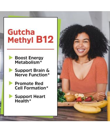 Gutcha Vitamin B12 5000 mcg Bioactive Methylcobalamin | Nerve, Heart, & Brain Health | Energy Production | Non-GMO & Gluten-Free | Natural Peach Flavor | 90 Vegan Fast Dissolve Tablets - Buy Online on GoSupps.com
