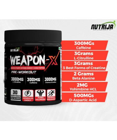 Weapon-X Pre-Workout Powder | 21 Active Ingredients | 3 Creatine Forms AAKG Beta-Alanine | Energy & Focus Boost | 60 Servings (Mango - Buy Online on GoSupps.com