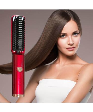 Portable Cordless Hair Straightener & Curler Brush - Travel Mini Ionic Hot Comb for Styling at Home or Salon (Red - Buy Online on GoSupps.com