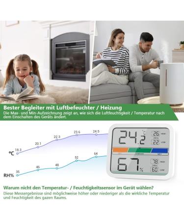 Liorque Digital Thermometer & Hygrometer - Accurate Mini Thermo-Hygrometer with Magnet Min/Max Records Battery Included - White - Buy Online on GoSupps.com